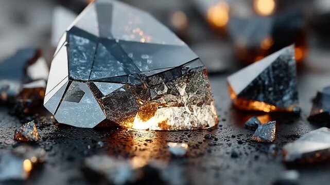 Shimmering Crystals on Dark Surface with Glowing Light