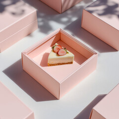 strawberry cake in a blank flat boxes