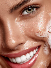 Luxury Skincare Concept with Wet Skin and Facial Cleanser Foam