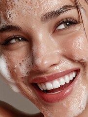 Luxury Skincare Concept with Wet Skin and Facial Cleanser Foam