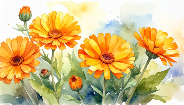 calendula flower isolated on white background - plants for natural healing illustration