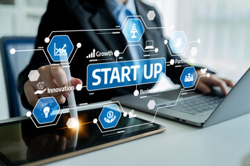 A business professional collaborates on startup ideas using technology, showcasing essential...