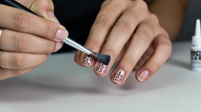 A man demonstrating brush and dot techniques for nail art  
