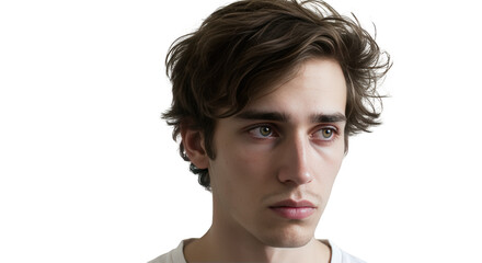 Young man looking forward with serious expression, Isolated On Transparent Background