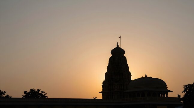 Silhouette of the shri vithal rukmini temple at sunset in maharashtra, india