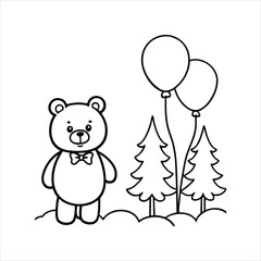Cute Teddy Bear Balloon Forest Vector