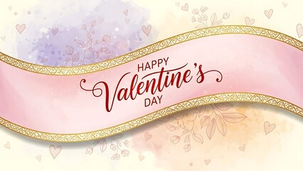 Elegant happy valentine's day banner with golden border and soft romantic background