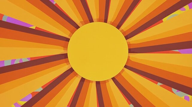 Vibrant sunburst graphic with colorful rays radiating from a central yellow circle. Represents warmth, positivity, and creativity in design