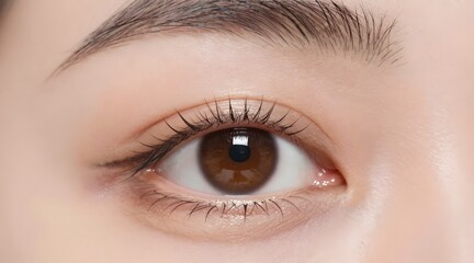Obraz premium Close up shot of a woman's eye with winged eyeliner and a groomed eyebrow
