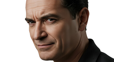 Close-up of middle-aged man with serious expression, Isolated On Transparent Background