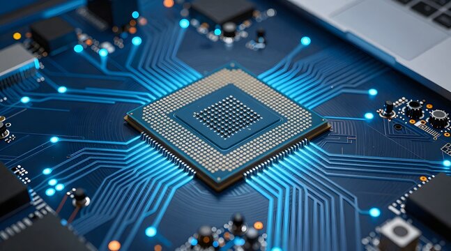 Central processing unit on motherboard shows modern technology - Powered by Adobe