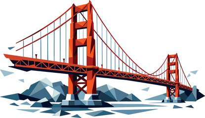 Obraz premium Polygonal Golden Gate Bridge. Low-poly vector illustration focused on the Golden Gate Bridge, polygonal geometric style with sharp