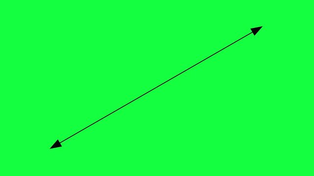 diagonal double headed black arrow line, architecture designer measurement arrows akin to an architect, designer or engineer technical drawing element isolated on a green screen chroma key background