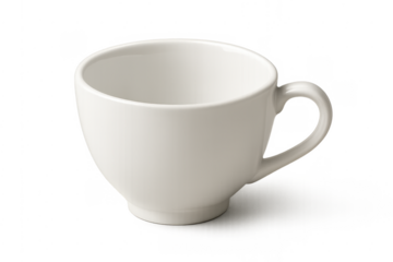 White ceramic coffee mug cup on transparent background