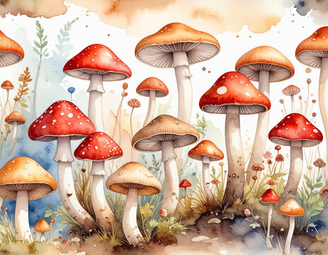Wasserfarbe aquarell illustration von giftigen Wald pilzen 