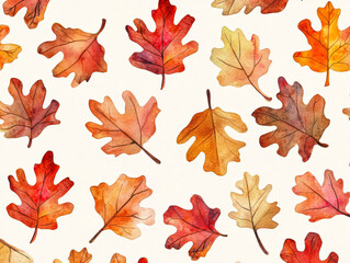 Fototapeta premium Beautiful Watercolor Pattern of Fall Oak Leaves