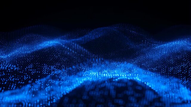 Abstract blue digital wave background with glowing particles. Represents technology, data visualization, and digital innovation