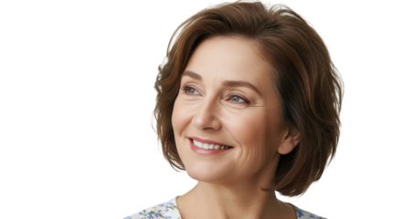Smiling middle-aged woman portrait for advertising and marketing, Isolated On Transparent Background