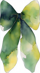Watercolor green bow tie illustration in soft shades of green  