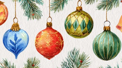 Watercolor christmas ornaments with pine branches New Year’s Dishonor List Day
