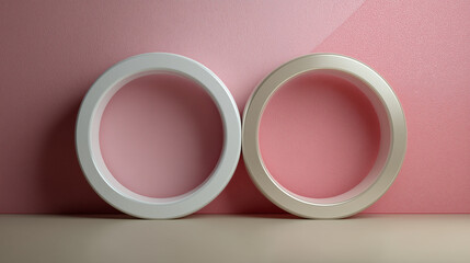 White and beige tape rolls on pastel pink background 