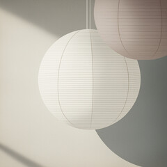 Minimalist paper lanterns hanging on a soft background  