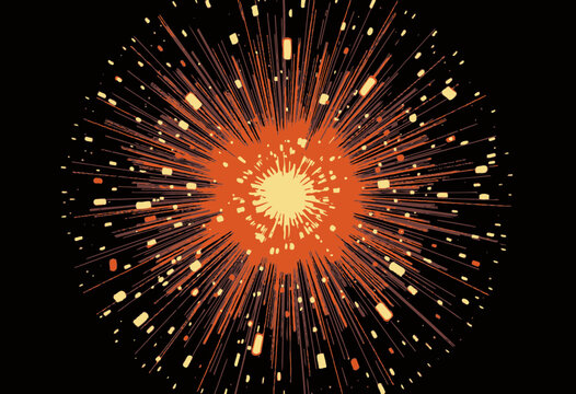 Vibrant Abstract Explosion of Radiant Colors Emitting Multi-Directional Rays with Central Brightness on Dark Background