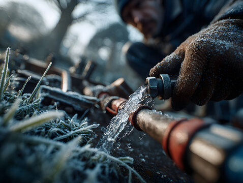 Residential home water sprinkler system being winterize for the cold weather