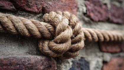 A close-up shot of a rope fixed to a stone or brick wall, often used in urban or industrial settings