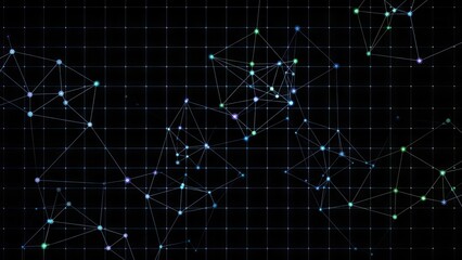 Vibrant network connections on dark grid background for tech designs