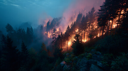 Forest fires are burning the forests in summer, nature landscape