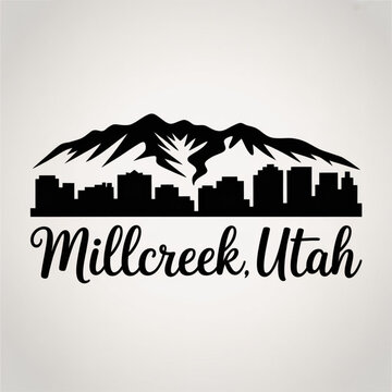 Millcreek Utah Skyline Silhouette &mdash; Suburban City at the Foot of the Wasatch Range Vector Illustration