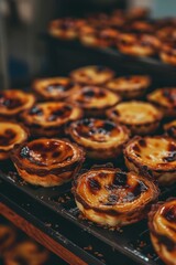 Portuguese Custard Egg Tarts : A close-up, top-down view of pastel de nata