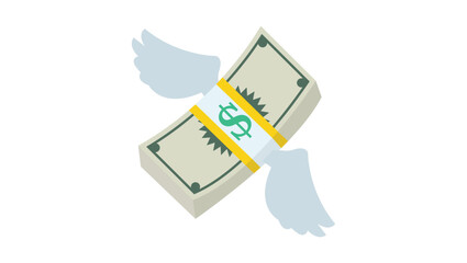 money with wings spending currency dollar flying cash emoji symbol sign icon vector illustration isolated flat bill