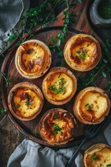 Portuguese Custard Egg Tarts : A close-up, top-down view of pastel de nata