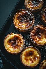 Portuguese Custard Egg Tarts : A close-up, top-down view of pastel de nata