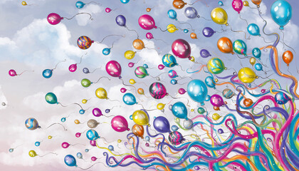 Colorful Floating Balloons in the Sky