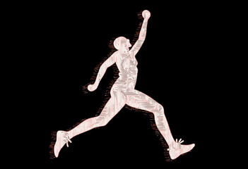 Silhouette of a Dynamic Athlete Mid-Action Captured in High Contrast with Technological Overlay