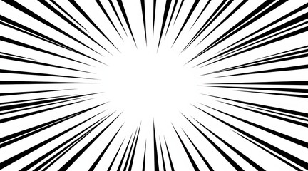 Comic book speed lines radiating outward from the center in black and white