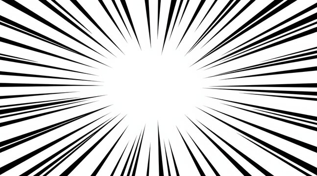 Comic book speed lines radiating outward from the center in black and white