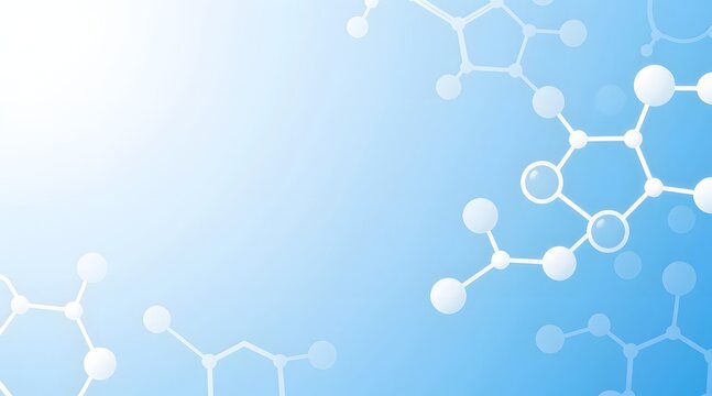 White molecule structure on a light blue gradient background - Powered by Adobe
