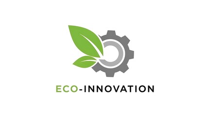 Eco innovation with green leaves and gray gear
