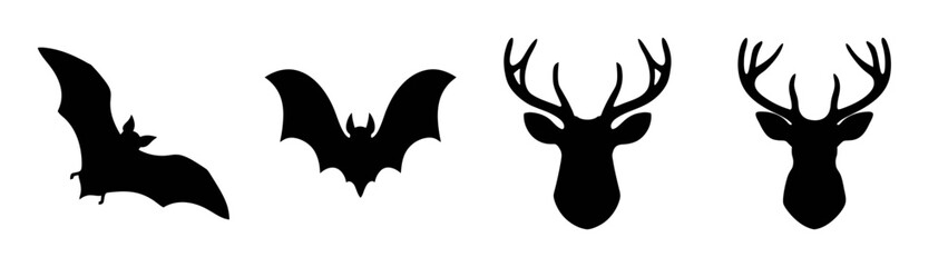 Vector illustration of bat silhouettes and deer antlers design for halloween and nature lovers