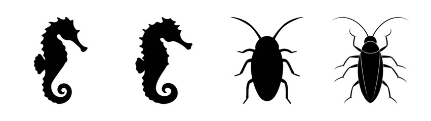 Silhouette seahorse vector art, sea life illustration, aquatic animal clip art, insect drawing, bug © PURE VECTOR WORK