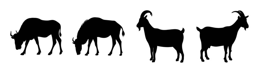 Silhouette of goats and oryxes vector illustration farm animals wildlife art design graphic image free