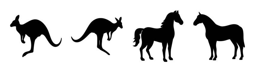 Silhouette art of kangaroos and horses vector illustration for animal lovers and designers alike