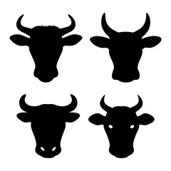 Cow head silhouette vector set farm animal cattle bovine livestock dairy beef agriculture design graphic