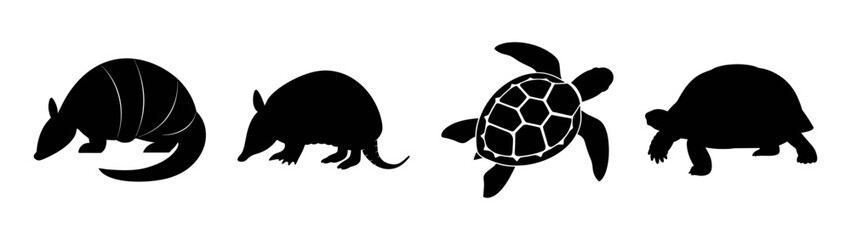 Silhouette vector art of armadillo anteater and turtle wildlife illustration animal graphic design