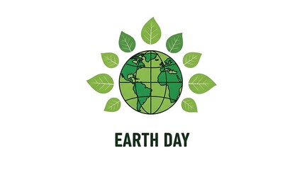 Obraz premium Green globe with leaves and Earth Day text
