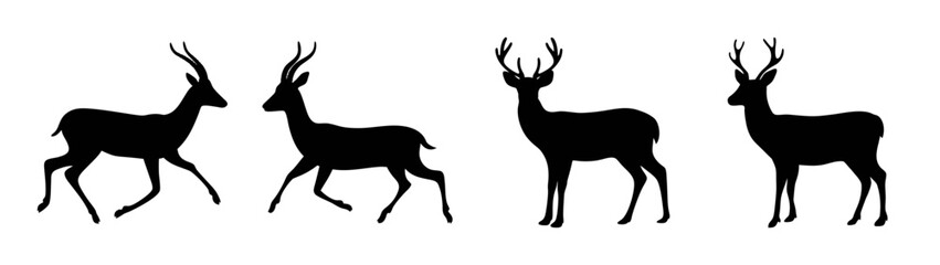 Antelope silhouette vector art design illustration of african wildlife animals with antlers standing